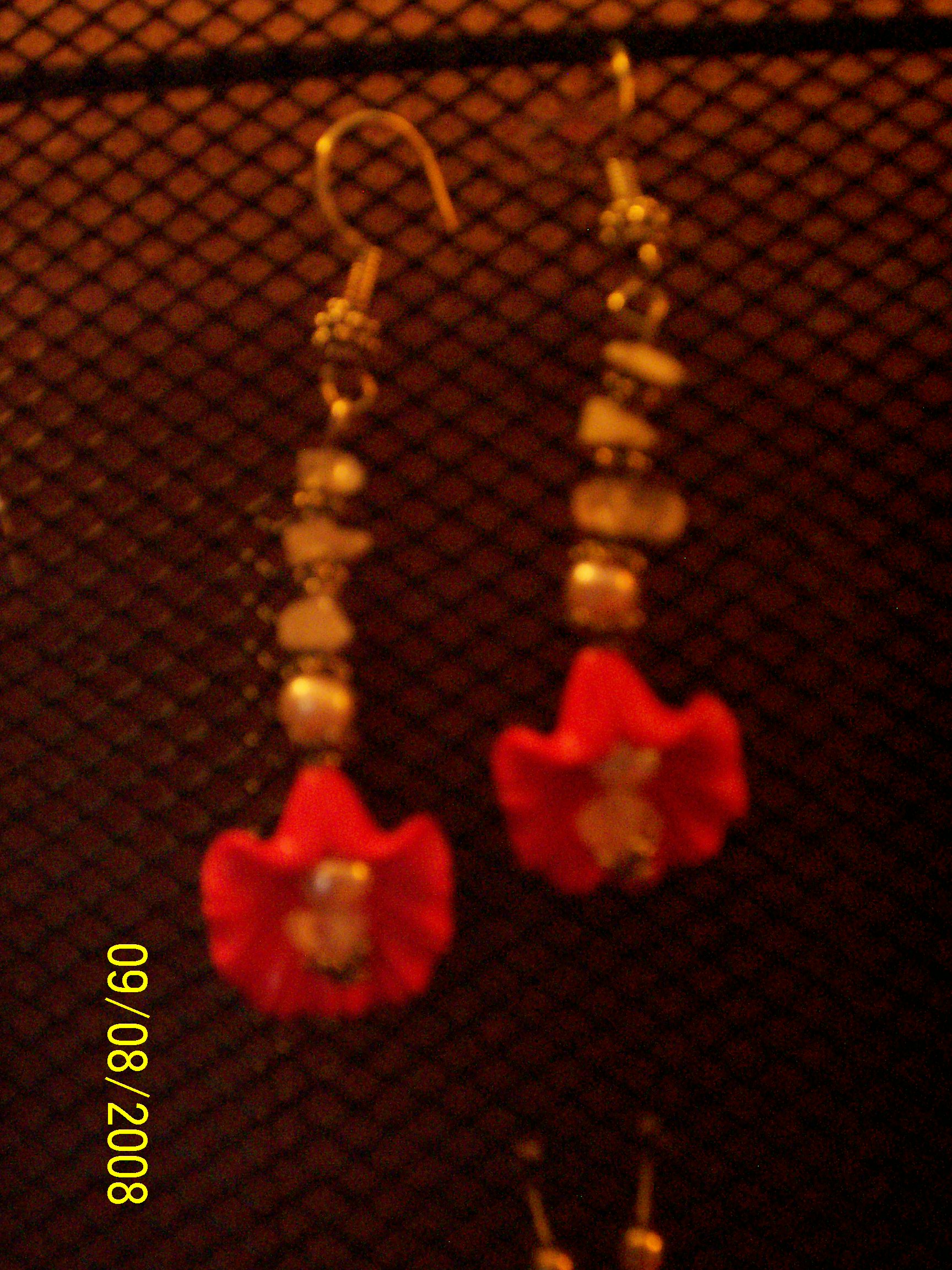 Red Coral Flower, rose quarz, pearl & silver-$9.50